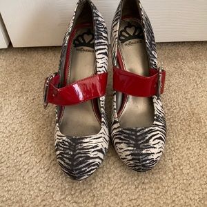 Fergalicious Zebra Print Ankle Strap Pumps